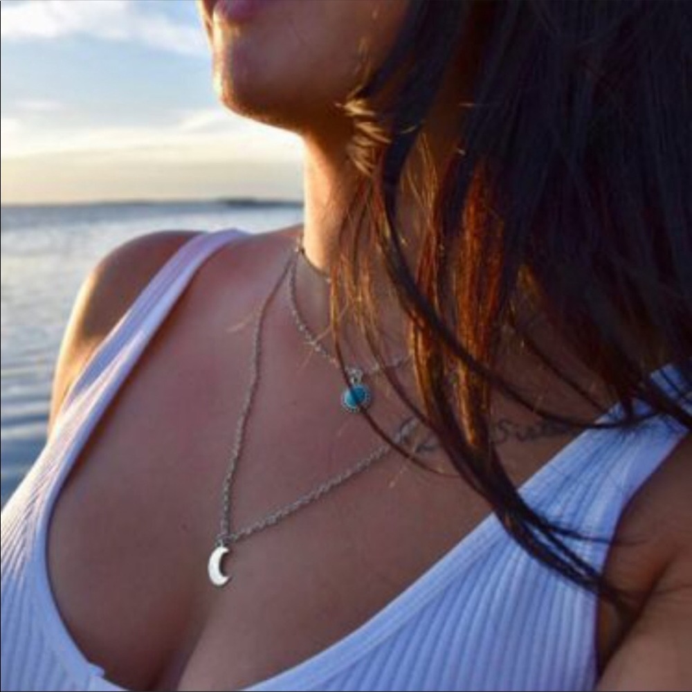 New!! Crescent moon pendant multilayer Necklace